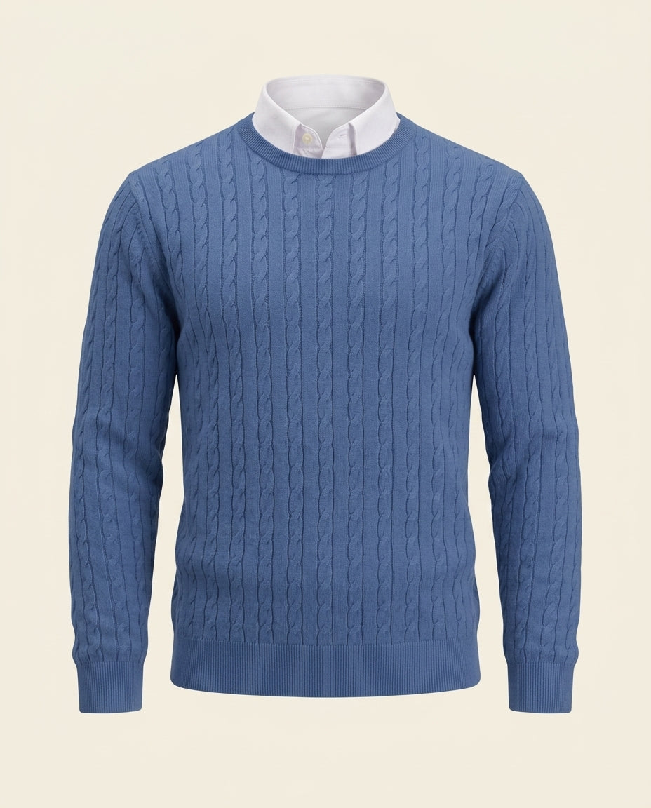 Cable knit crewneck steel blue — Bestsellers