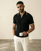 Open Collar Knit Polo Black