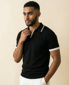 Open Collar Knit Polo Black