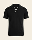 Open Collar Knit Polo Black