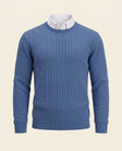 Cable Knit Crewneck Sweater Steel Blue