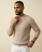 Cable Knit Crewneck Sweater Taupe