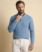 Cable Knit Zip & White Chino Set Blue