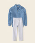 Cable Knit Zip & White Chino Set Blue