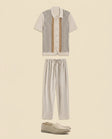 Stripe Knit Shirt & Linen Trousers Set