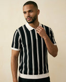Stripe Zip Polo Shirt Black White