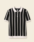 Stripe Zip Polo Shirt Black White