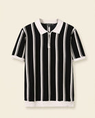 Stripe Zip Polo Shirt Black White